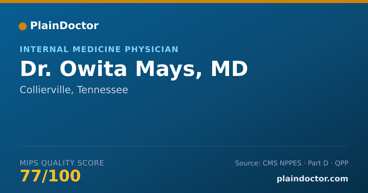 Shareable card for Owita Mays, MD - Internal Medicine Physician, Collierville, TN