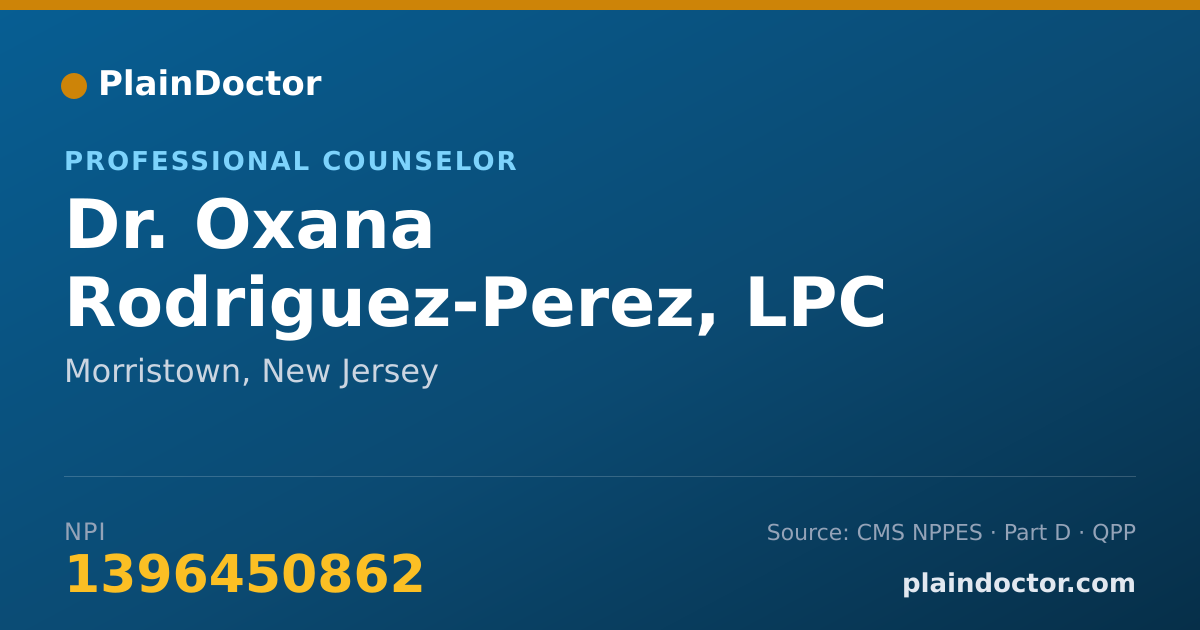 Shareable card for Oxana Rodriguez-Perez, LPC - Professional Counselor, Morristown, NJ
