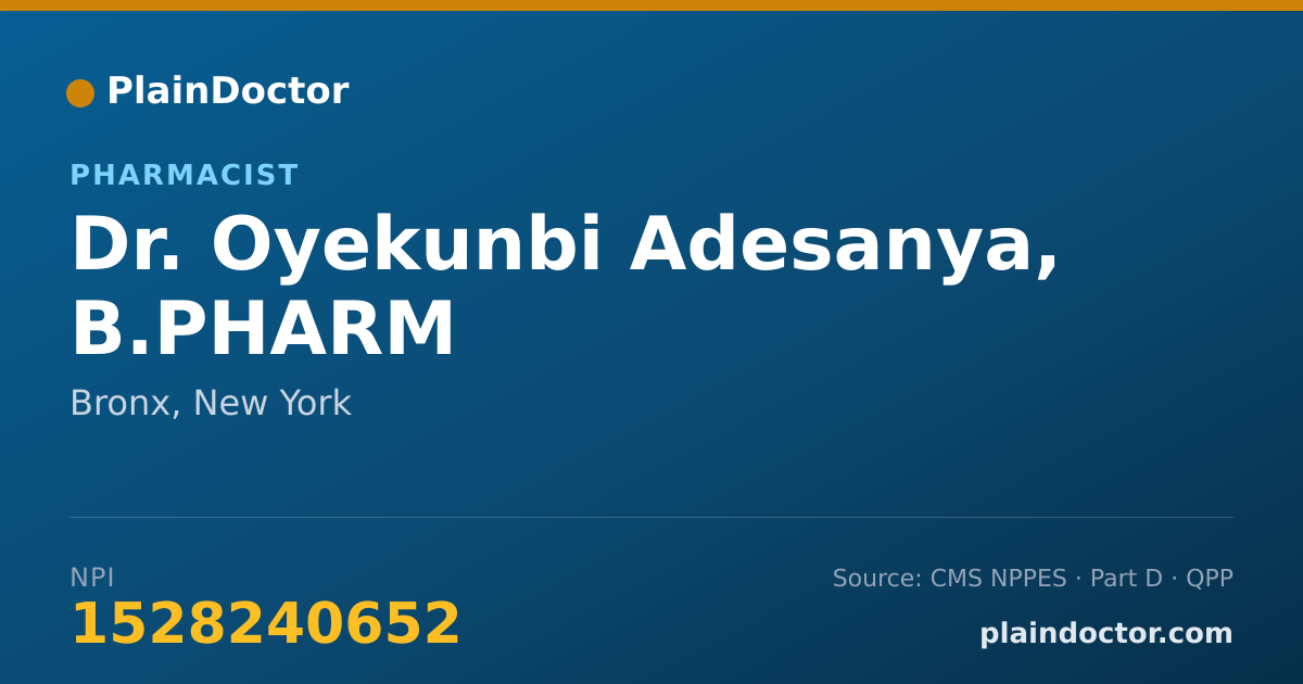 Shareable card for Oyekunbi Adesanya, B.PHARM - Pharmacist, Bronx, NY
