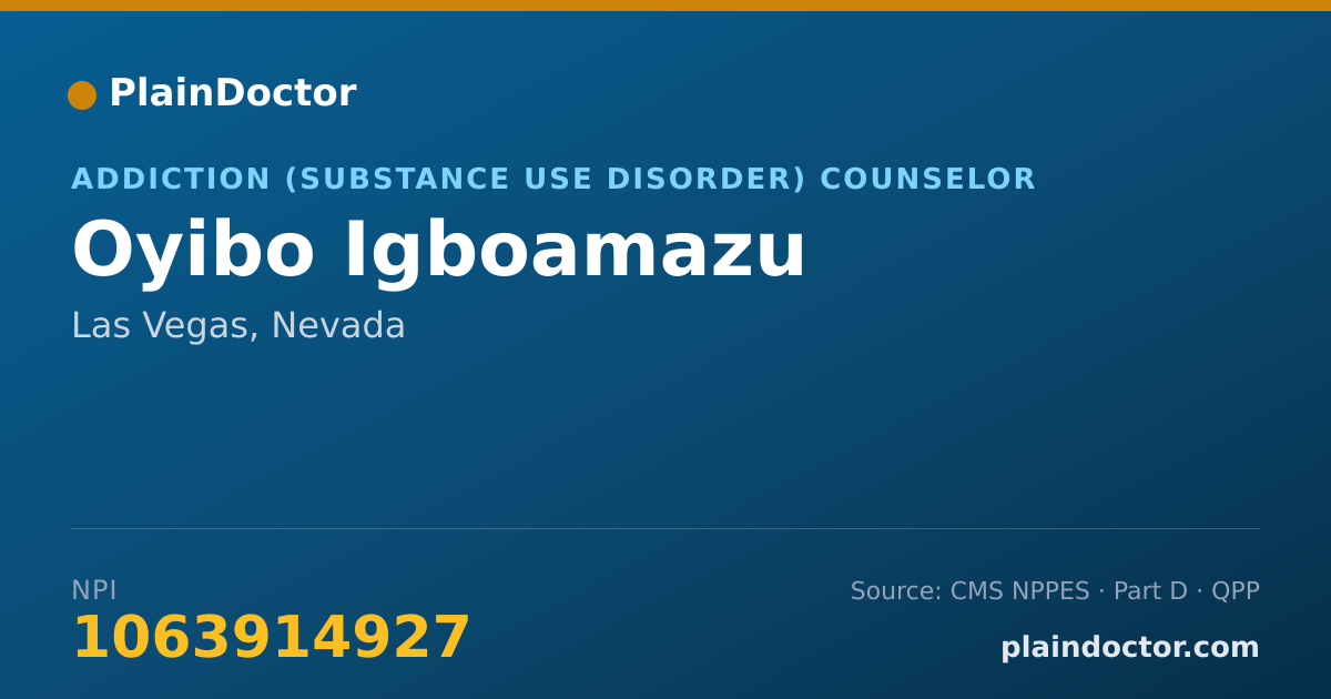 Shareable card for Oyibo Igboamazu - Addiction (Substance Use Disorder) Counselor, Las Vegas, NV