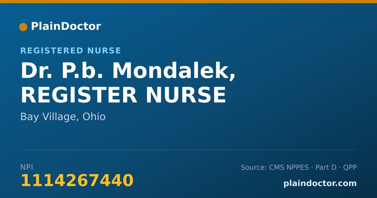 Shareable card for P.b. Mondalek, REGISTER NURSE - Registered Nurse, Bay Village, OH