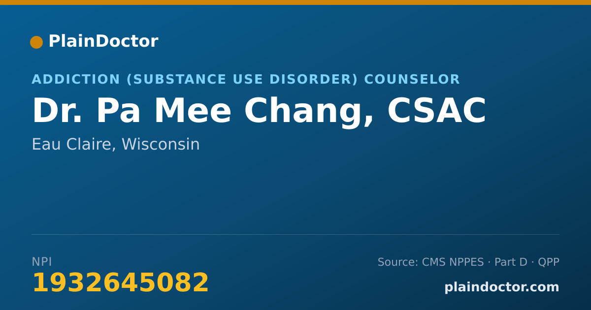 Shareable card for Pa Mee Chang, CSAC - Addiction (Substance Use Disorder) Counselor, Eau Claire, WI