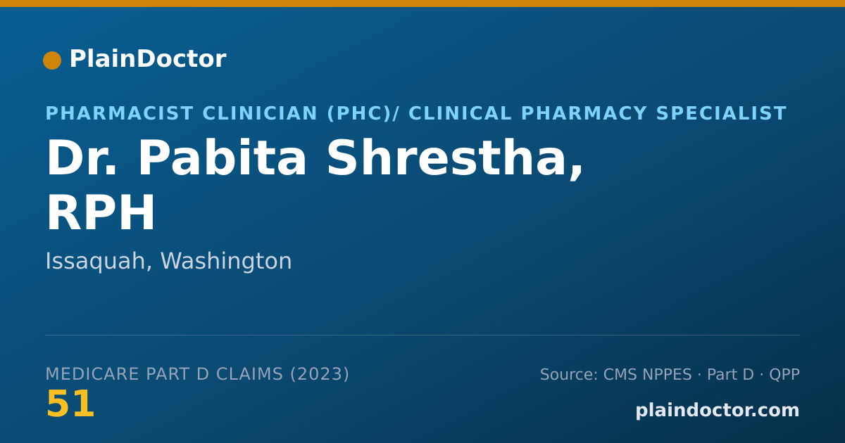 Shareable card for Pabita Shrestha, RPH - Pharmacist Clinician (PhC)/ Clinical Pharmacy Specialist, Issaquah, WA