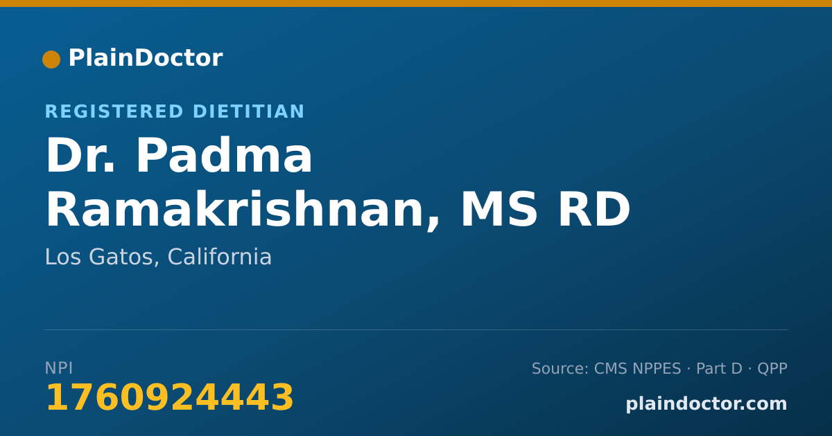 Shareable card for Padma Ramakrishnan, MS RD - Registered Dietitian, Los Gatos, CA