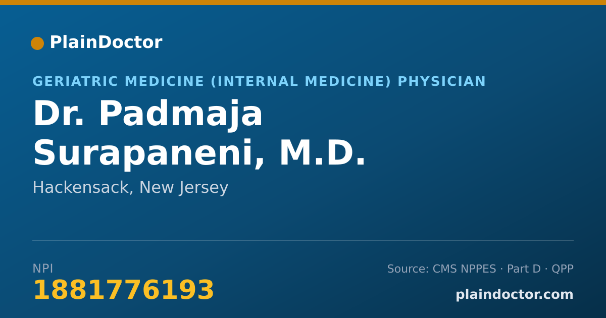 Shareable card for Padmaja Surapaneni, M.D. - Geriatric Medicine (Internal Medicine) Physician, Hackensack, NJ
