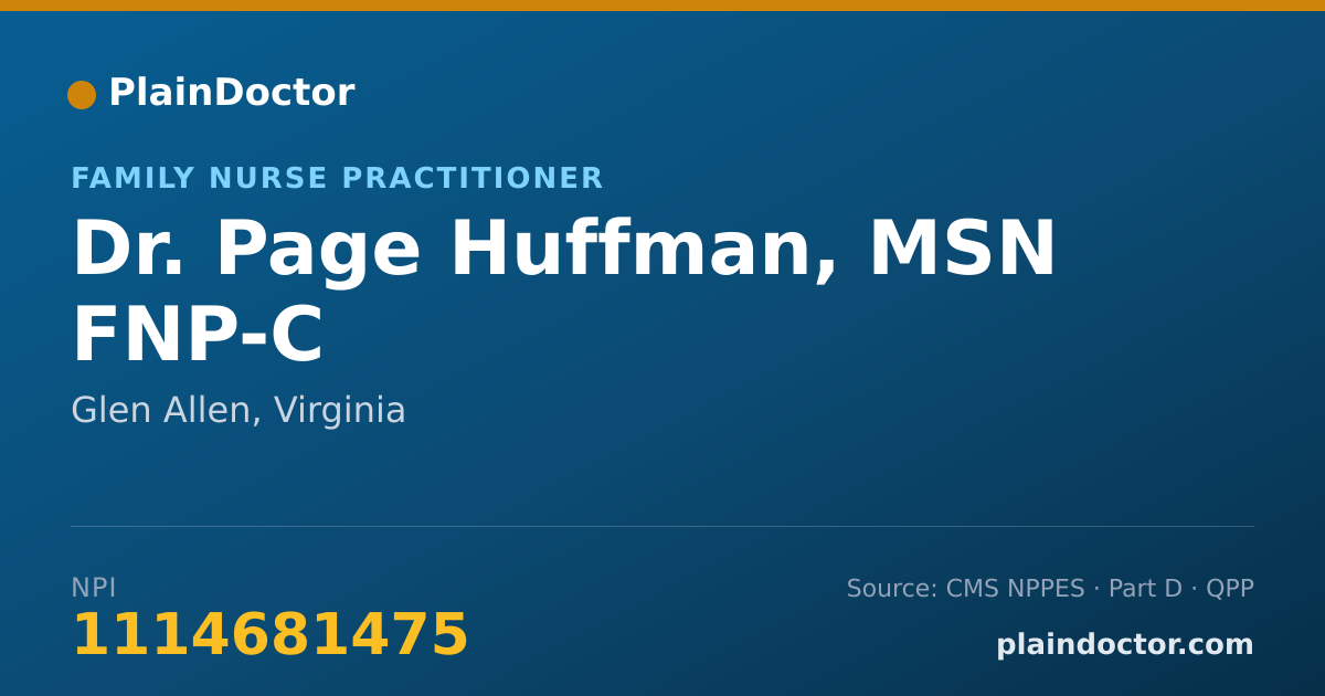 Shareable card for Page Huffman, MSN FNP-C - Family Nurse Practitioner, Glen Allen, VA