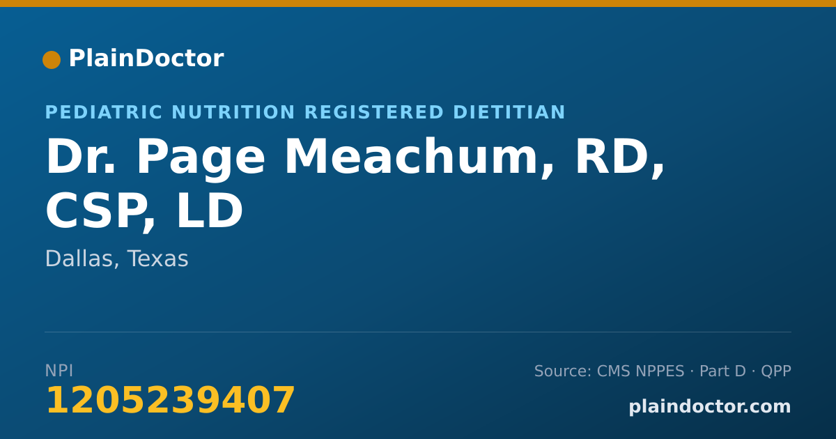 Shareable card for Page Meachum, RD, CSP, LD - Pediatric Nutrition Registered Dietitian, Dallas, TX