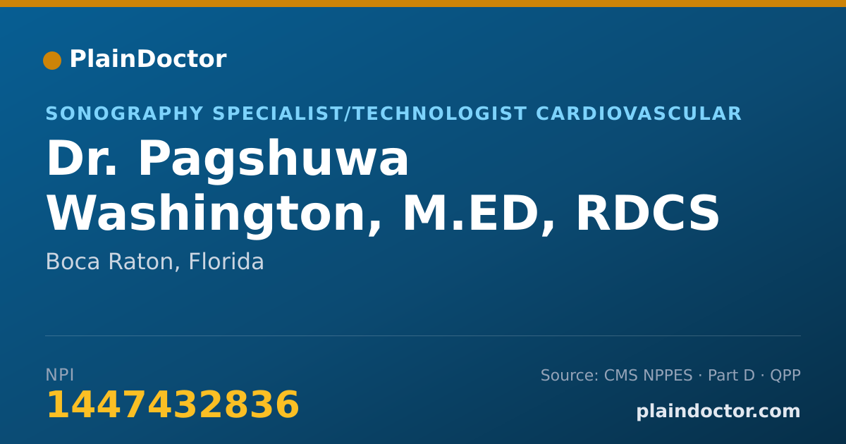Shareable card for Pagshuwa Washington, M.ED, RDCS - Sonography Specialist/Technologist Cardiovascular, Boca Raton, FL