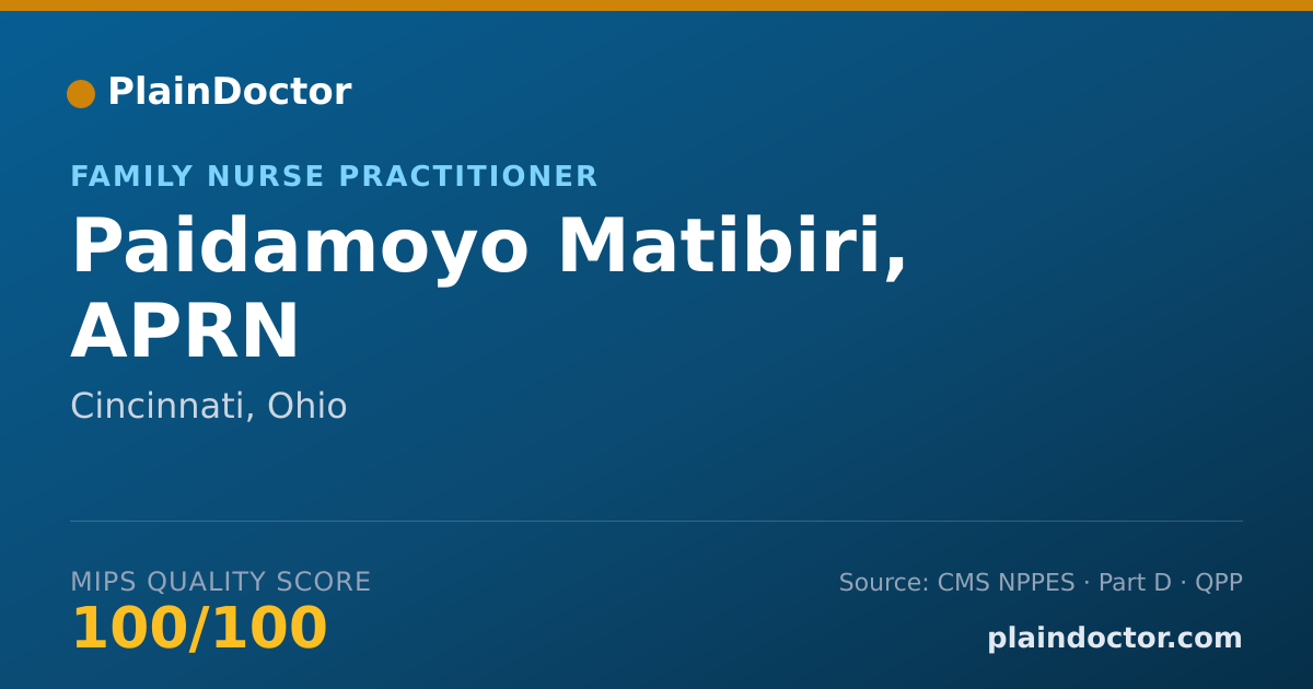 Shareable card for Paidamoyo Matibiri, APRN - Family Nurse Practitioner, Cincinnati, OH
