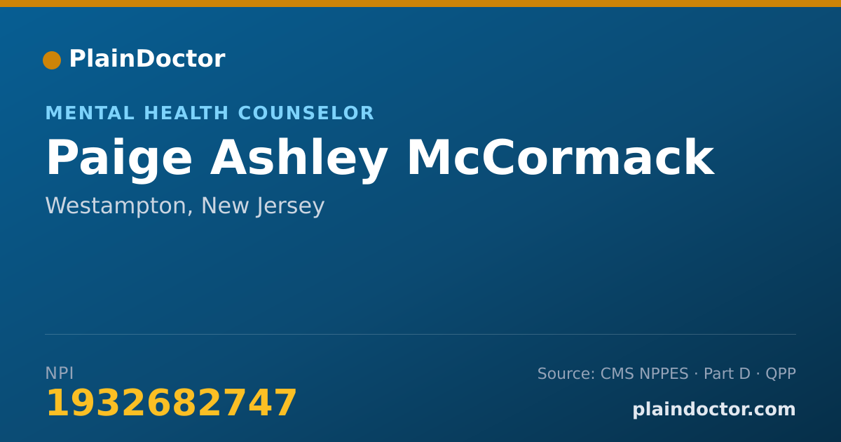 Shareable card for Paige Ashley McCormack - Mental Health Counselor, Westampton, NJ