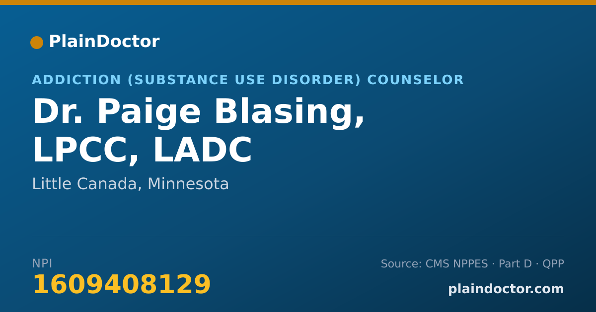 Shareable card for Paige Blasing, LPCC, LADC - Addiction (Substance Use Disorder) Counselor, Little Canada, MN