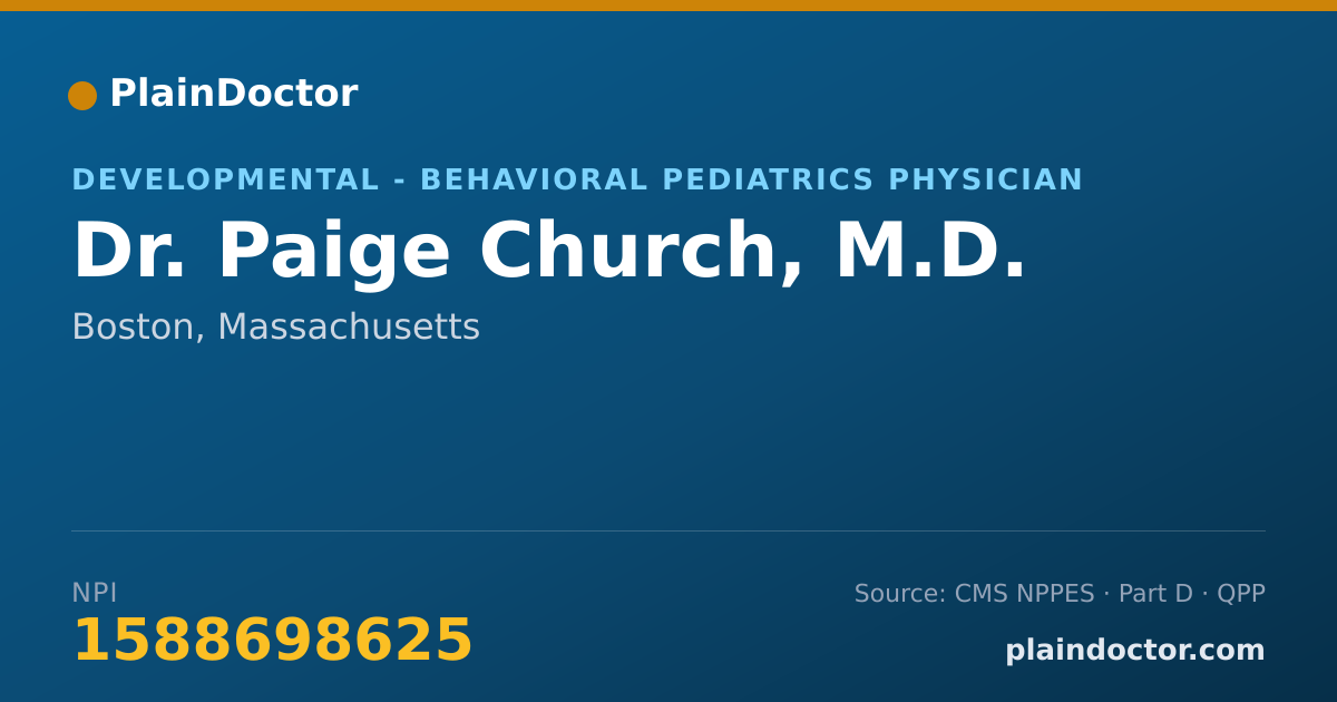 Shareable card for Paige Church, M.D. - Developmental - Behavioral Pediatrics Physician, Boston, MA