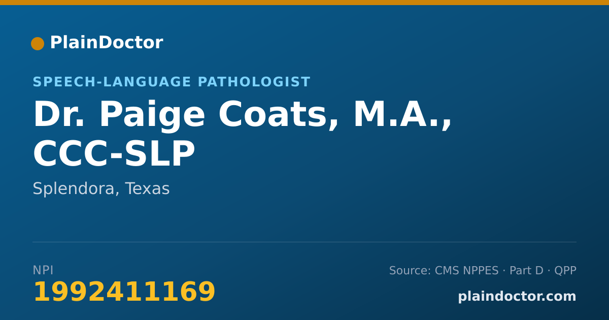 Shareable card for Paige Coats, M.A., CCC-SLP - Speech-Language Pathologist, Splendora, TX