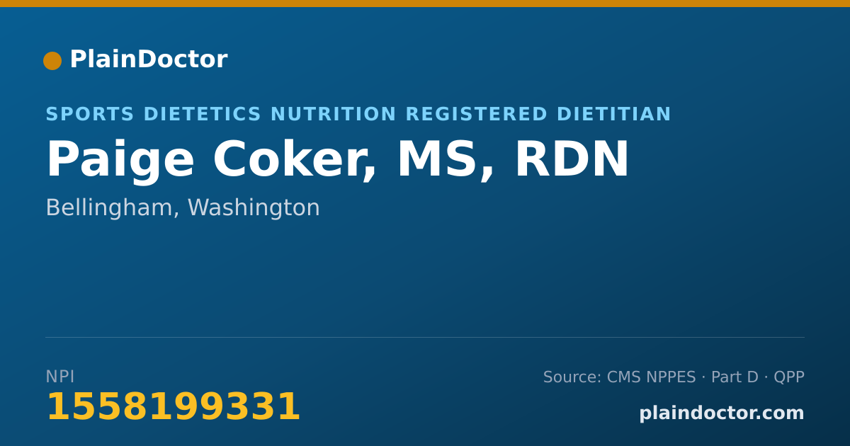 Shareable card for Paige Coker, MS, RDN - Sports Dietetics Nutrition Registered Dietitian, Bellingham, WA