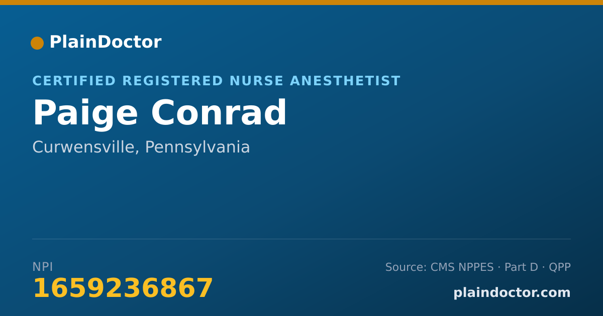 Shareable card for Paige Conrad - Certified Registered Nurse Anesthetist, Curwensville, PA
