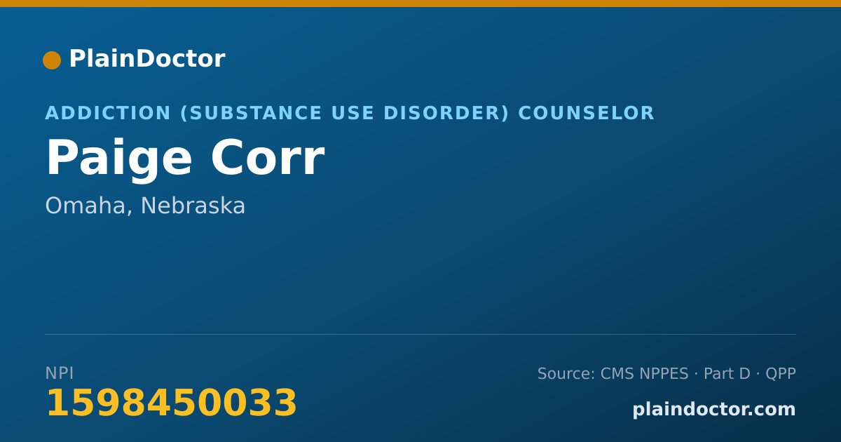Shareable card for Paige Corr - Addiction (Substance Use Disorder) Counselor, Omaha, NE