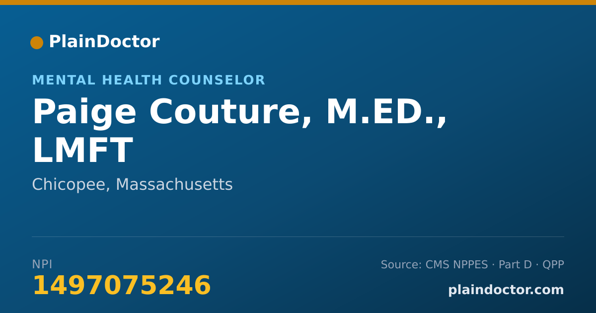 Shareable card for Paige Couture, M.ED., LMFT - Mental Health Counselor, Chicopee, MA