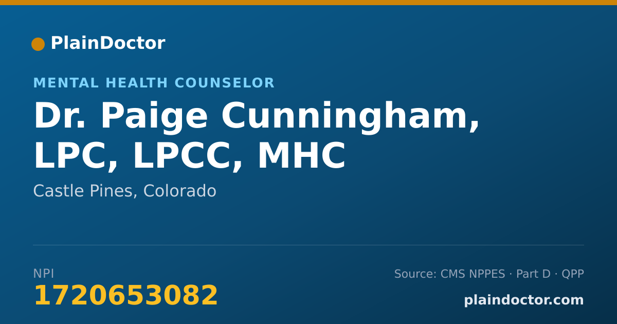 Shareable card for Paige Cunningham, LPC, LPCC, MHC - Mental Health Counselor, Castle Pines, CO
