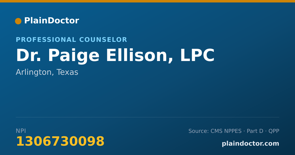 Shareable card for Paige Ellison, LPC - Professional Counselor, Arlington, TX