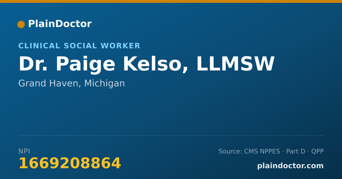 Shareable card for Paige Kelso, LLMSW - Clinical Social Worker, Grand Haven, MI