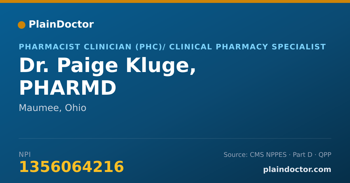Shareable card for Paige Kluge, PHARMD - Pharmacist Clinician (PhC)/ Clinical Pharmacy Specialist, Maumee, OH