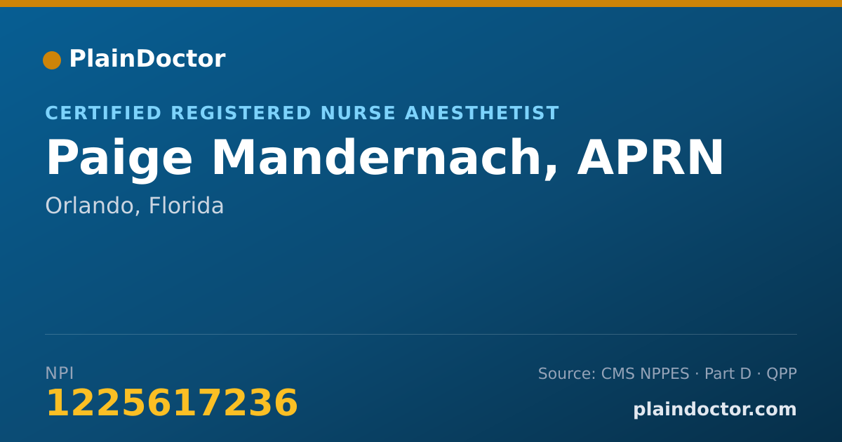 Shareable card for Paige Mandernach, APRN - Certified Registered Nurse Anesthetist, Orlando, FL