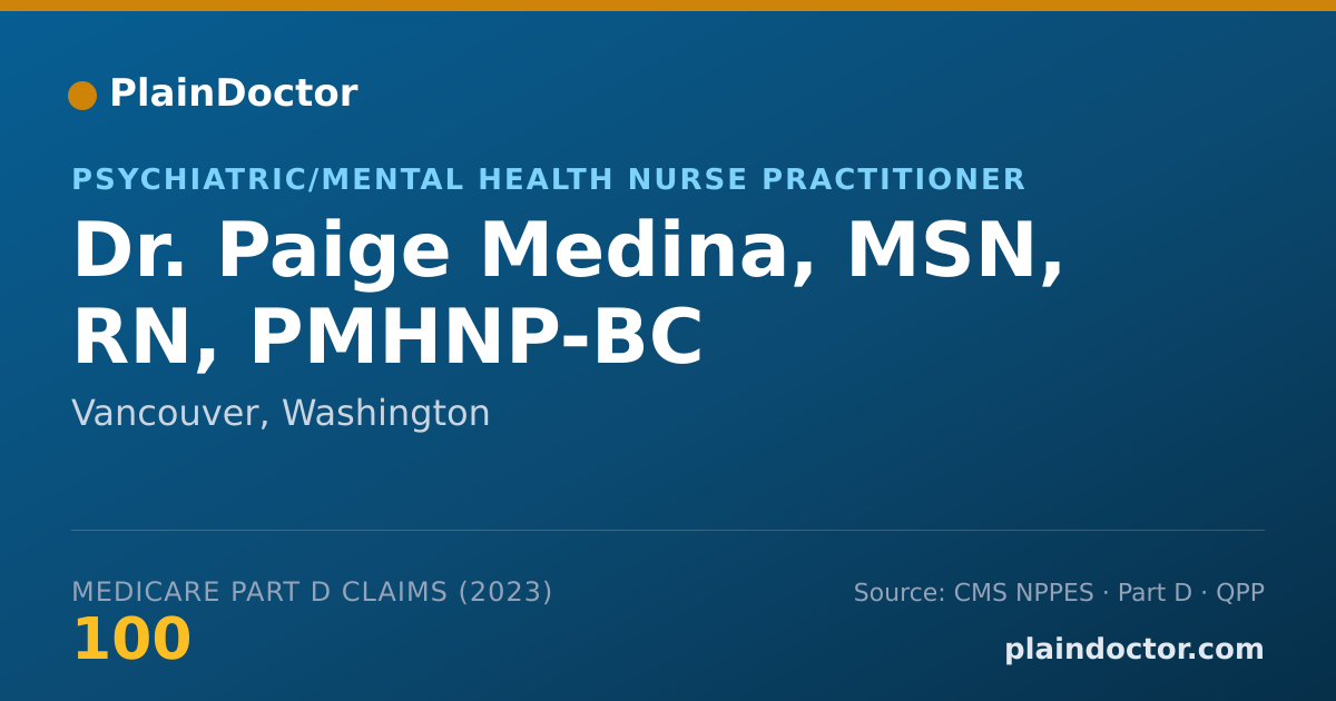 Shareable card for Paige Medina, MSN, RN, PMHNP-BC - Psychiatric/Mental Health Nurse Practitioner, Vancouver, WA