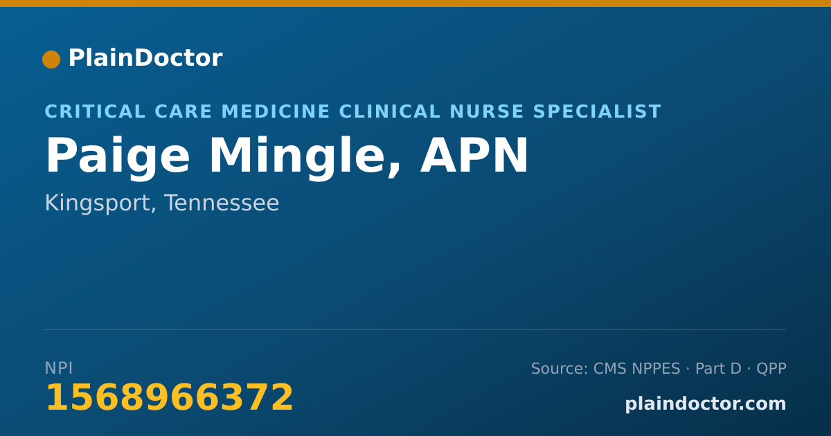 Shareable card for Paige Mingle, APN - Critical Care Medicine Clinical Nurse Specialist, Kingsport, TN
