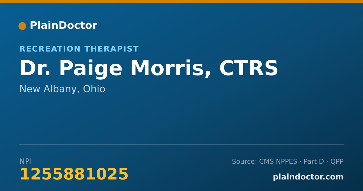 Shareable card for Paige Morris, CTRS - Recreation Therapist, New Albany, OH