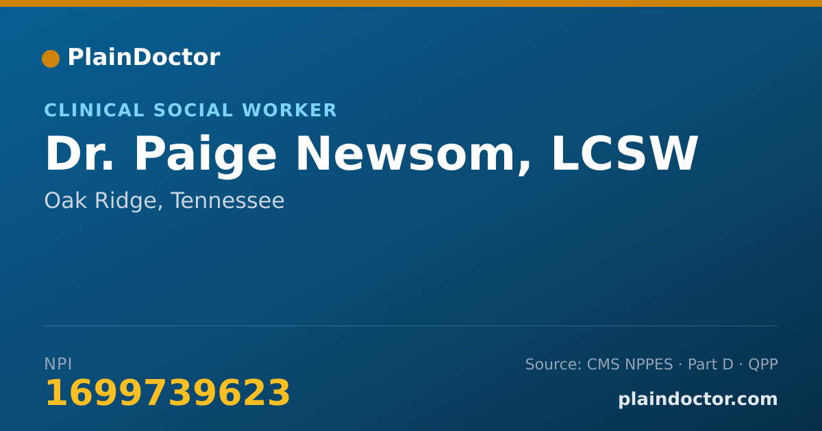 Shareable card for Paige Newsom, LCSW - Clinical Social Worker, Oak Ridge, TN