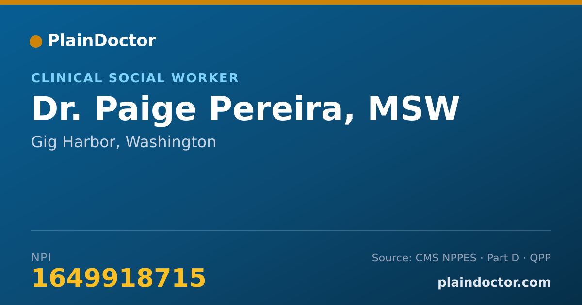 Shareable card for Paige Pereira, MSW - Clinical Social Worker, Gig Harbor, WA
