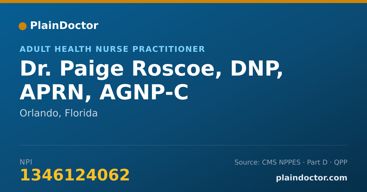 Shareable card for Paige Roscoe, DNP, APRN, AGNP-C - Adult Health Nurse Practitioner, Orlando, FL