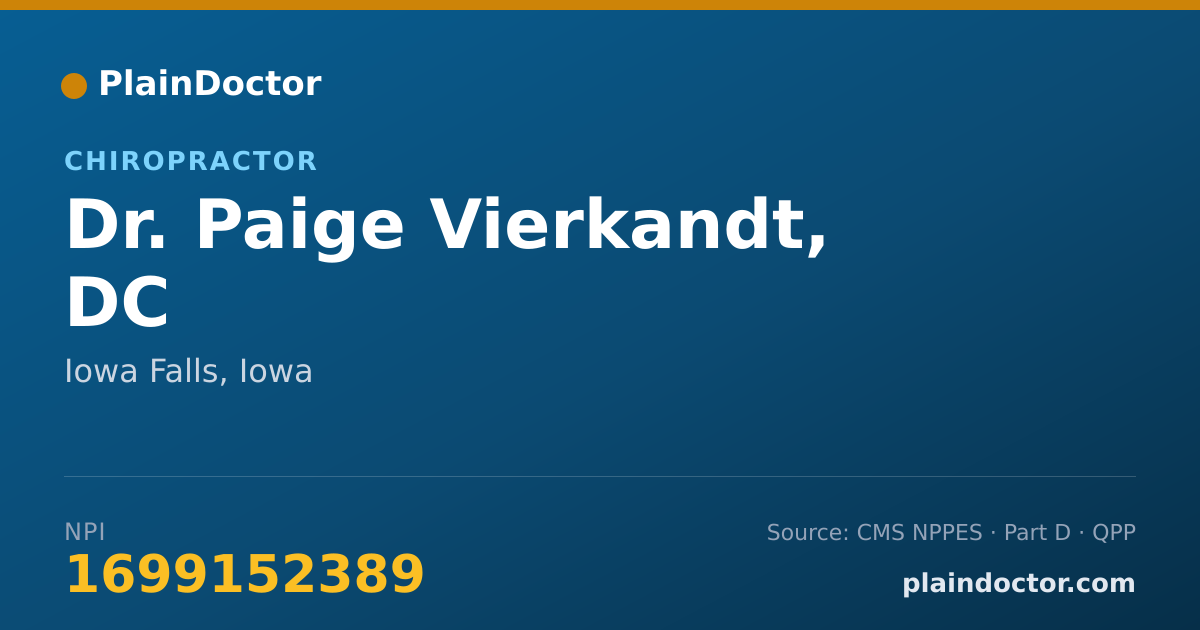 Shareable card for Paige Vierkandt, DC - Chiropractor, Iowa Falls, IA