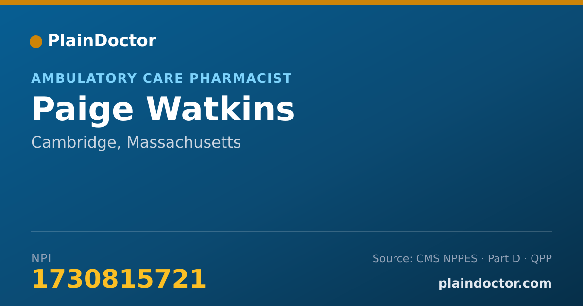Shareable card for Paige Watkins - Ambulatory Care Pharmacist, Cambridge, MA
