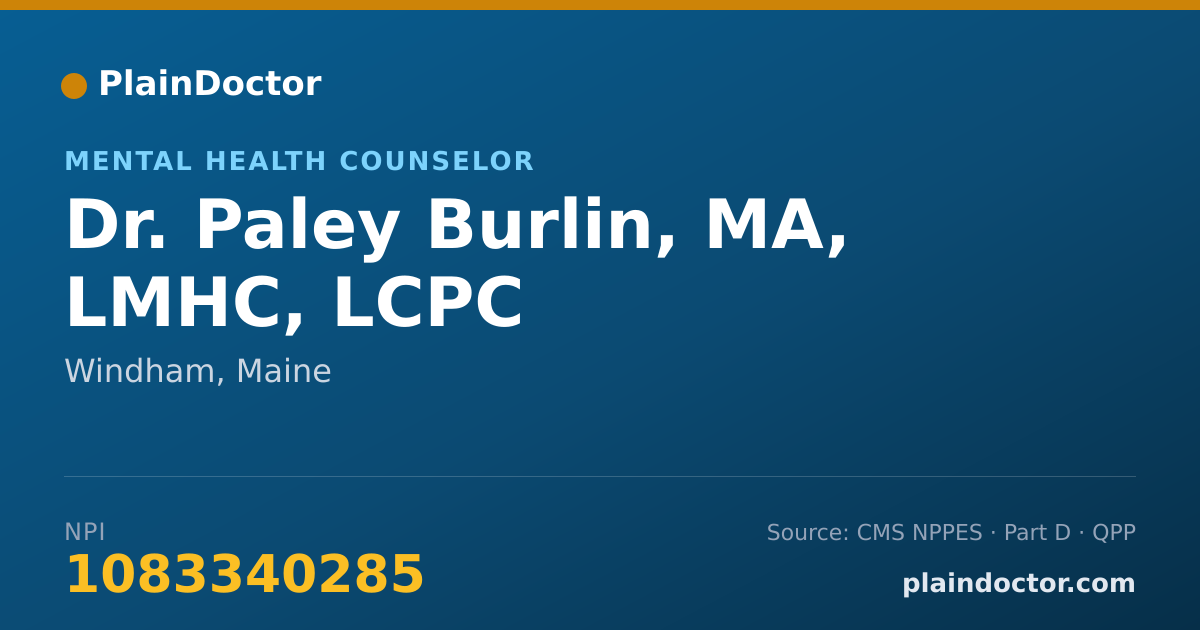 Shareable card for Paley Burlin, MA, LMHC, LCPC - Mental Health Counselor, Windham, ME