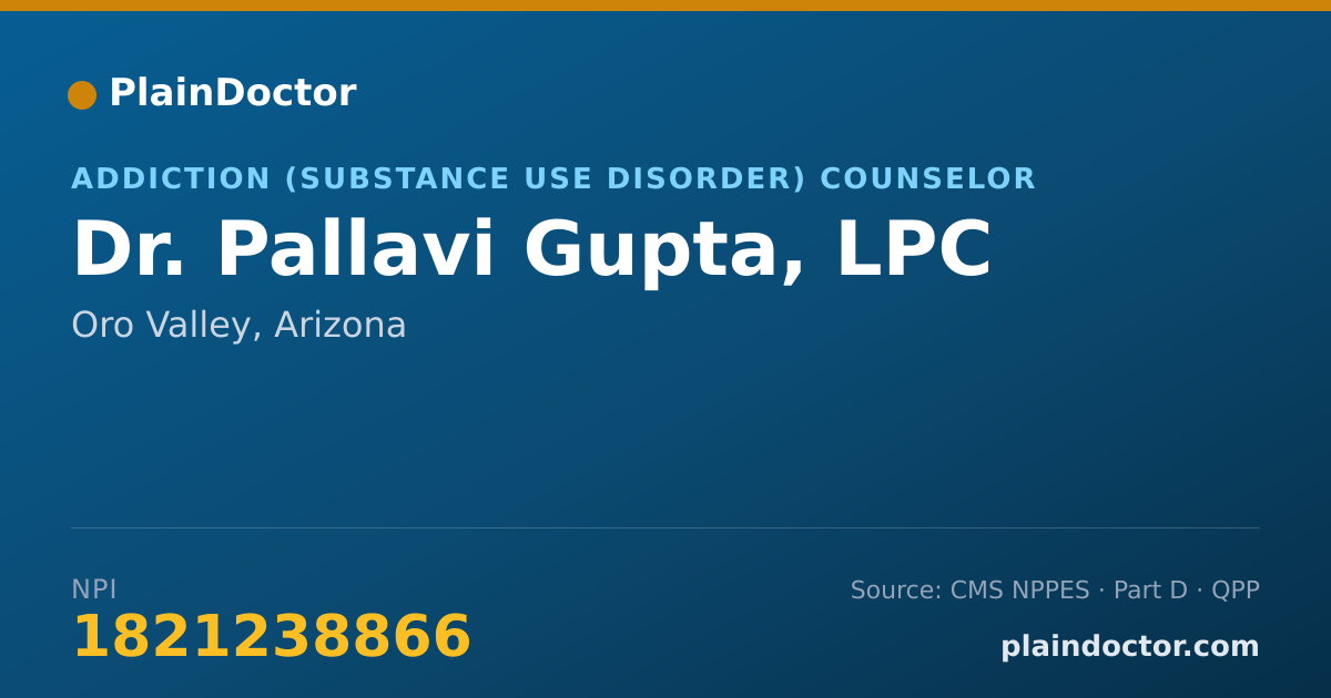 Shareable card for Pallavi Gupta, LPC - Addiction (Substance Use Disorder) Counselor, Oro Valley, AZ