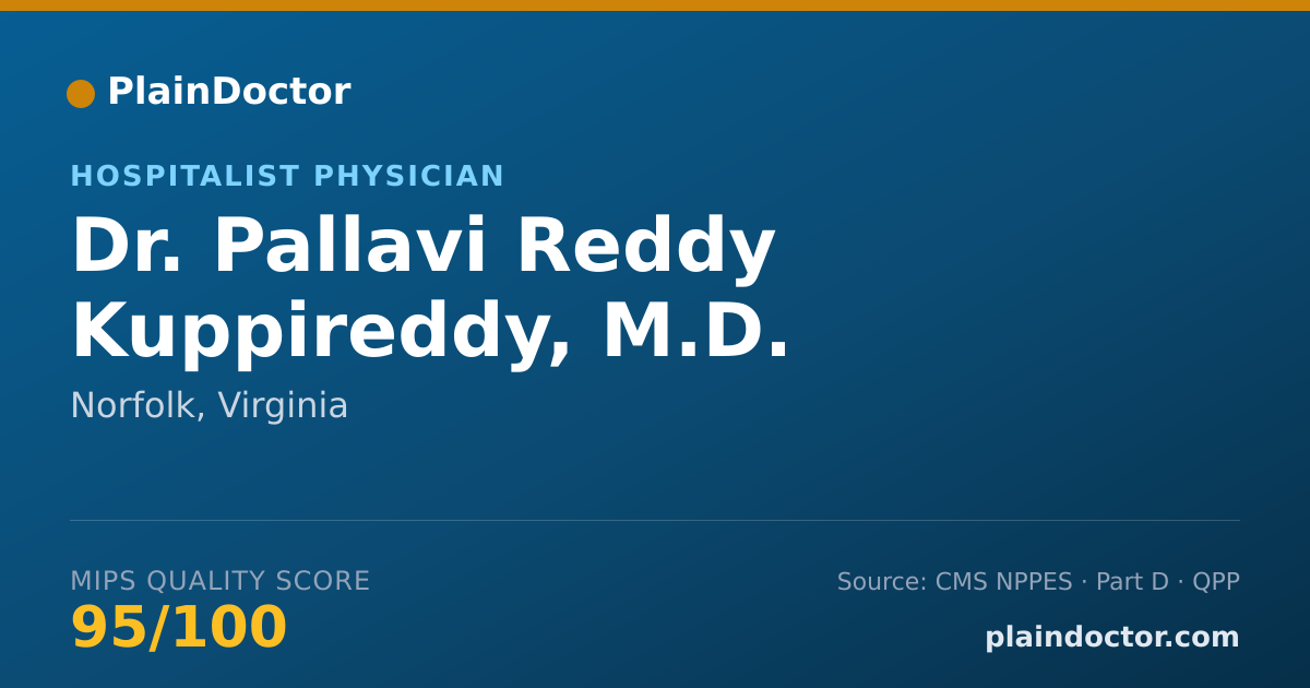 Shareable card for Pallavi Reddy Kuppireddy, M.D. - Hospitalist Physician, Norfolk, VA