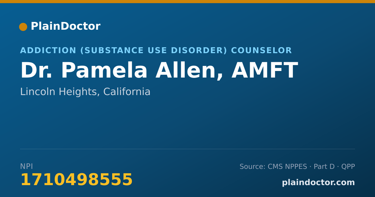 Shareable card for Pamela Allen, AMFT - Addiction (Substance Use Disorder) Counselor, Lincoln Heights, CA