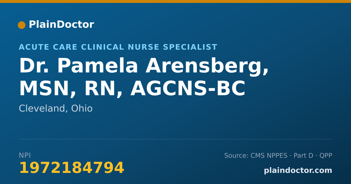 Shareable card for Pamela Arensberg, MSN, RN, AGCNS-BC - Acute Care Clinical Nurse Specialist, Cleveland, OH