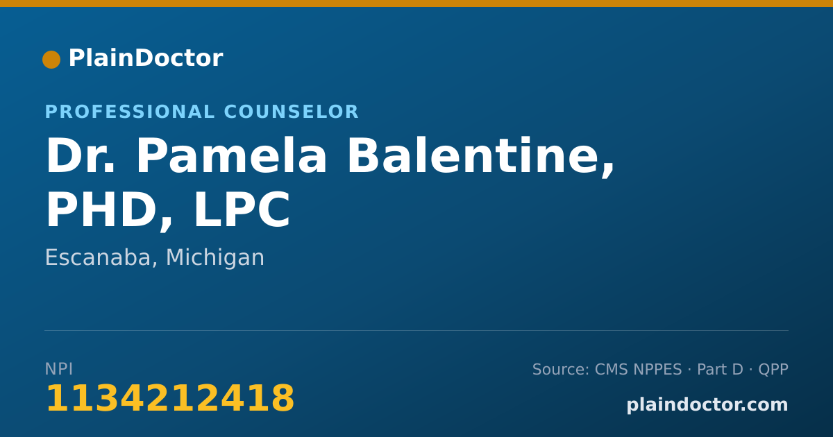 Shareable card for Pamela Balentine, PHD, LPC - Professional Counselor, Escanaba, MI