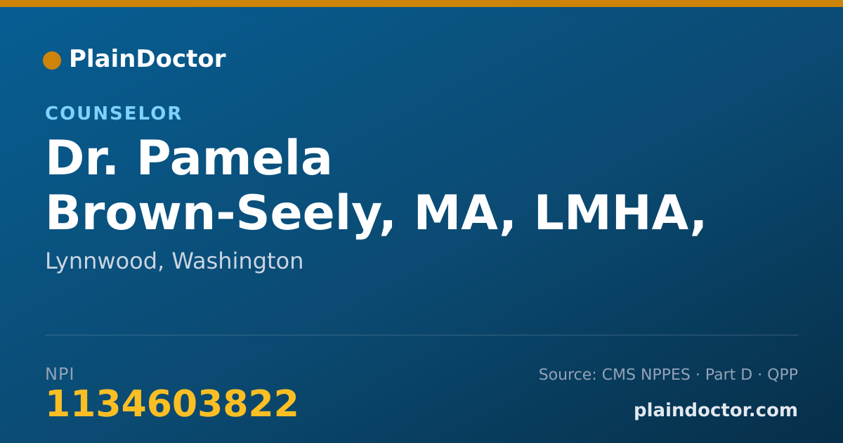 Shareable card for Pamela Brown-Seely, MA, LMHA, NCC - Counselor, Lynnwood, WA