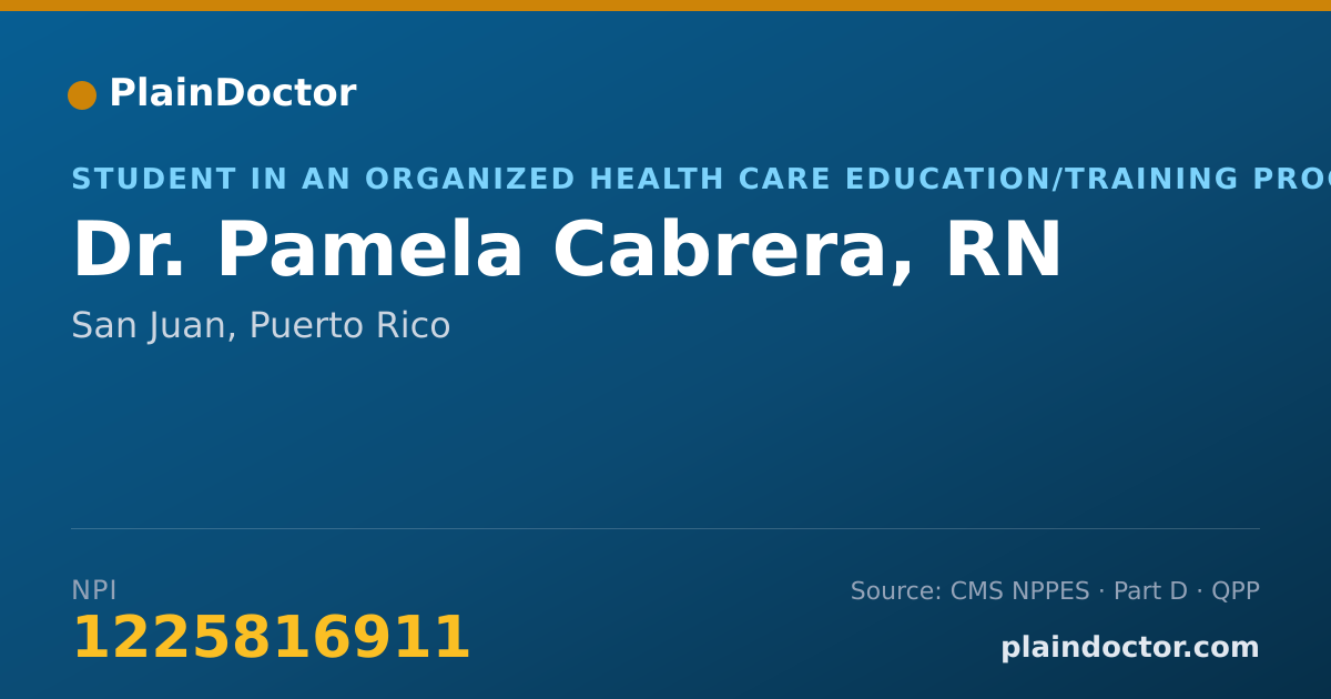 Shareable card for Pamela Cabrera, RN - Student in an Organized Health Care Education/Training Program, San Juan, PR