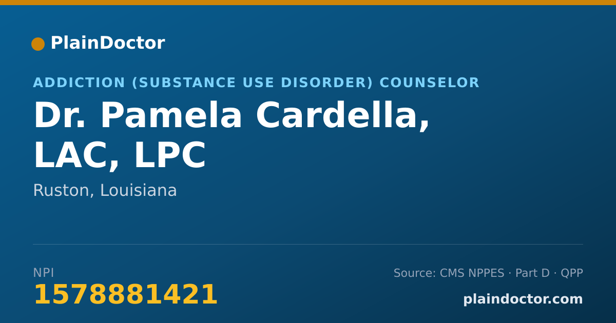 Shareable card for Pamela Cardella, LAC, LPC - Addiction (Substance Use Disorder) Counselor, Ruston, LA