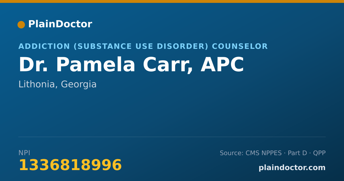 Shareable card for Pamela Carr, APC - Addiction (Substance Use Disorder) Counselor, Lithonia, GA