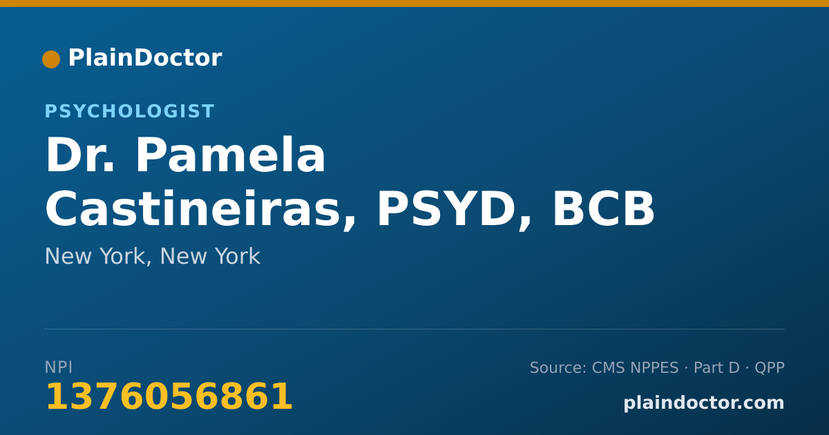 Shareable card for Pamela Castineiras, PSYD, BCB - Psychologist, New York, NY