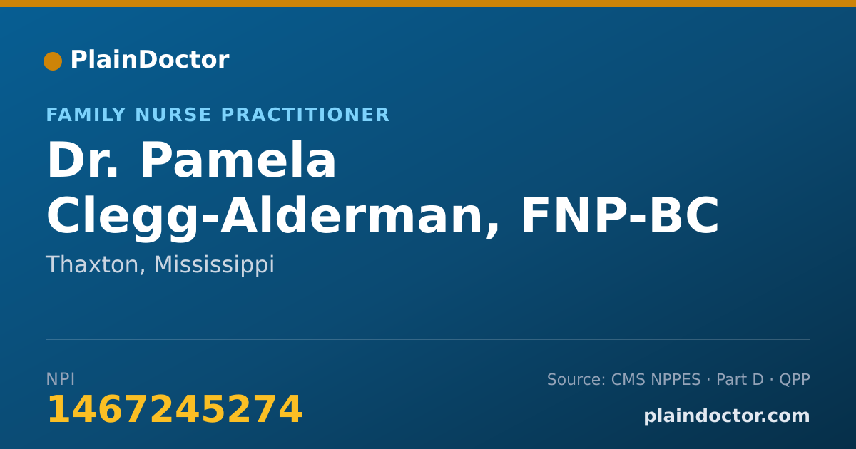 Shareable card for Pamela Clegg-Alderman, FNP-BC - Family Nurse Practitioner, Thaxton, MS