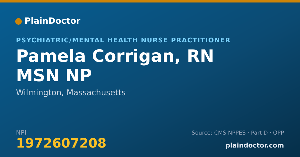 Shareable card for Pamela Corrigan, RN MSN NP - Psychiatric/Mental Health Nurse Practitioner, Wilmington, MA