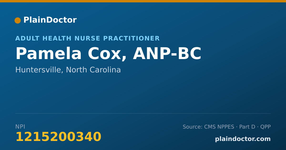 Shareable card for Pamela Cox, ANP-BC - Adult Health Nurse Practitioner, Huntersville, NC