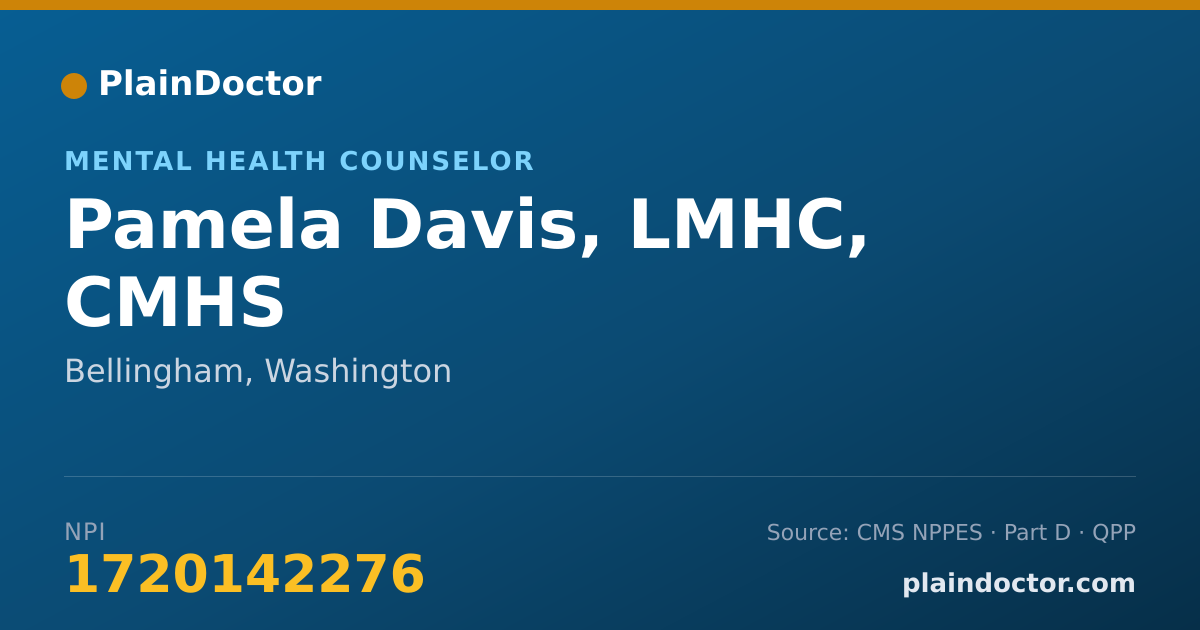 Shareable card for Pamela Davis, LMHC, CMHS - Mental Health Counselor, Bellingham, WA