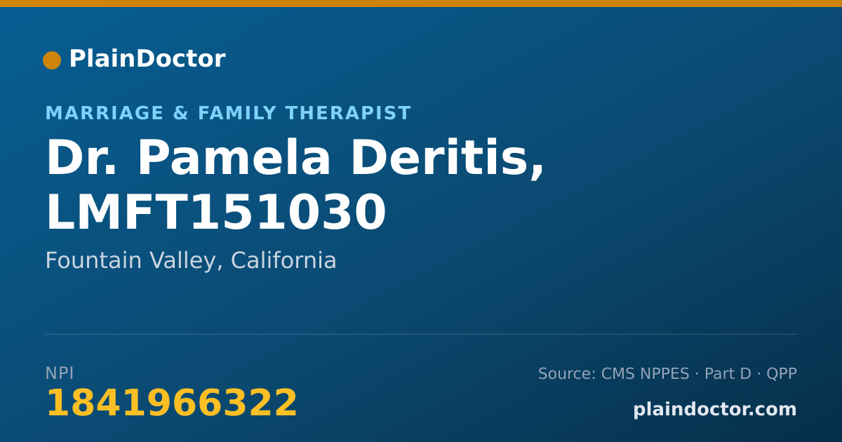 Shareable card for Pamela Deritis, LMFT151030 - Marriage & Family Therapist, Fountain Valley, CA